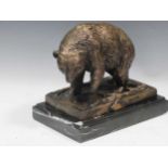 After Prince, a bronze model of a bear, on stone base, 20 x 14 x 24cm, not including base
