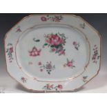 A large 18th century Chinese Famille Rose porcelain serving plate, 46 x 38cm