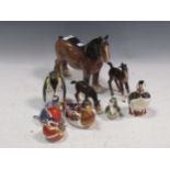 6 Royal Crown Derby paperweights together with three Beswick horses (9)