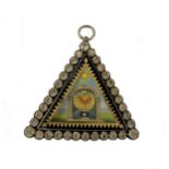 A Georgian Masonic jewel, verso tests to at least 9ct gold standard with the settings testing to