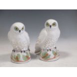 A pair of Crown Staffordshire models of Snowy Owls by Linley Adams, tallest 20cm high