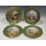 A set of four Cauldon cabinet plates, painted by G. Birbeck Snr with 'A Mallard', 'Lapwing', Black