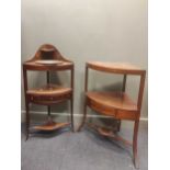 A pair of 18th century style oak chairs together with two George III mahogany corner washstands,