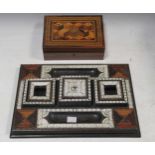 An Anglo-Indian bone and specimen wood inlaid desk stand, together with a Tunbridge Ware box with
