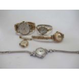Four wrist watches incluing an Art Deco watch, together with a fob watch (5)