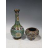 A Chinese cloisonné vase circa 1900; together with a Japanese millefiori cloisonne bowl circa 1900