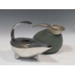 A modern Georg Jensen green quack coffee/tea thermos together with a silvered BODUM tea pot designed