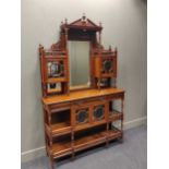 An Aesthetic period mirror-back mahogany cabinet 225 x 137 x 41cm