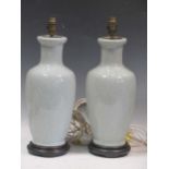 A pair of light blue crackle glazed ceramic lamps on wooden bases, 46cm high (2)Collection of dust