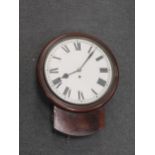 A 19th century mahogany wall clock, with white enamelled dial and Roman chapter ring, 30 hour