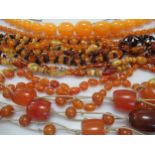 A collecion of amber necklaces