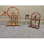 Two Victorian turned wood spining wheels (2)