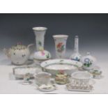 Items of Herend porcelain to include a green bouquet pattern vase, rectangular dish and an oval