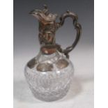 A 20th century Continental cut glass wine ewer with silver plated top stamped TOPAZIO CASQUINHA T I,