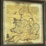 A silkwork map of England and Wales, 19th century, 36.5 x 37cm, rather browned; Herman Moll, The