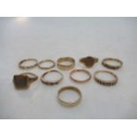 Ten yellow metal rings, hallmarked or assessed as 9ct gold, gross weight 26.1g (10)