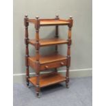 A Victorian mahogany four tier whatnot with drawer, 112 x 57 x 38cm