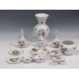 Items of Herend Rothschild pattern to include three small bottle vases, a large vase,