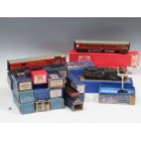 Hornby Dublo: 4 coaches 4025, 4026 and 4063, boxed; various wagons, including Meat Van, Mineral