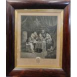 A rosewood framed print after Schalken, a print signed by Dendy Sadler, 1886 Dickinson Royal Race