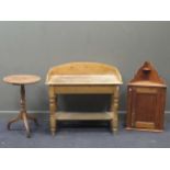 An Edwardian pine washstand with shaped three-quarter gallery 91 x 99 x 51cm together with a pine