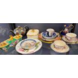 Victorian porcelain floral and gilt inkstand, 2 tea bowls, saucers, and various others, including