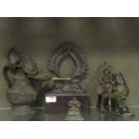 A 19th century bronze Huindu model the goddess Lakshmi; an Indian bronze oil lamp and various