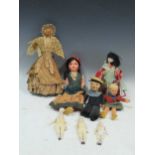 Norah Wellings: Two cloth dolls: Three porcelain head small dolls and three others (8)