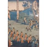 Three Japanese woodblock prints and a pair of prints depicting a religious procession (5)