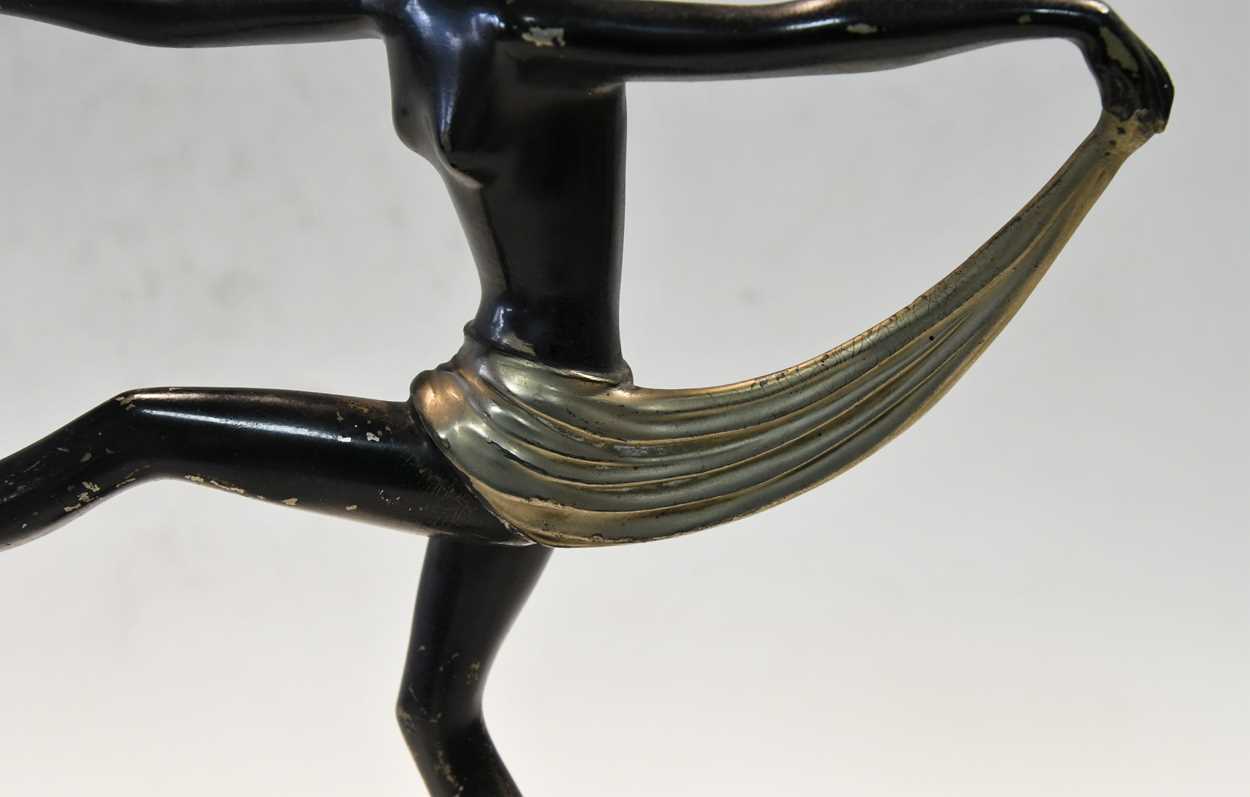 After Josef Lorenzl, a patinated and silvered spelter model of a scarf dancer, - Bild 7 aus 8