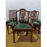 A harlequin set of six 19th century and later fruitwood dining chairs with matching green