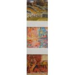 A collection of four Ann Dyson mixed media on board, to include 'Seasons of the Year, Inglesborough'