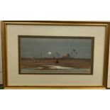 Two Orientalist watercolours, one of a North African scene in the Sahara at night, signed Jacope,
