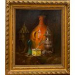British SchoolStill life of a jug, incense burner, glass, ink stand and other itemsoil on canvas53.5