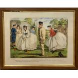 Two John Leech colour cartoon printsA croquet scene, together with a child out hunting 66 x 82, 71 x