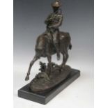 After P. J. Mene, a bronze model of a huntsman on horseback with "Bronze Garanti Paris - J.B