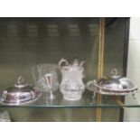 A small siver goblet, 12cm high, items of silver plate to include a jug, pair of covers, two