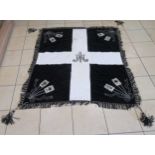 19th century French black silk velvet funeral pall, decorated with a cross of white satin with a