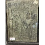Two engraved glass panels, probably French, with religious and other motifs, 30 x 21cm