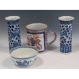 A pair of Chinese blue and white vases 20.5cm high; together with a 19th century Chinese export