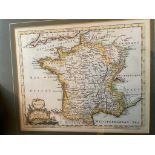 Maps. 11 various maps in modern frames, most with hand colouring.France, late 18th century, 15 x