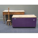 A late Victorian pine side table, the rectangular top over two short frieze drawers raised on turned