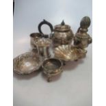 A collection of silverware including teapot, cups, flatware, dishes etc, 44.3ozt together with a
