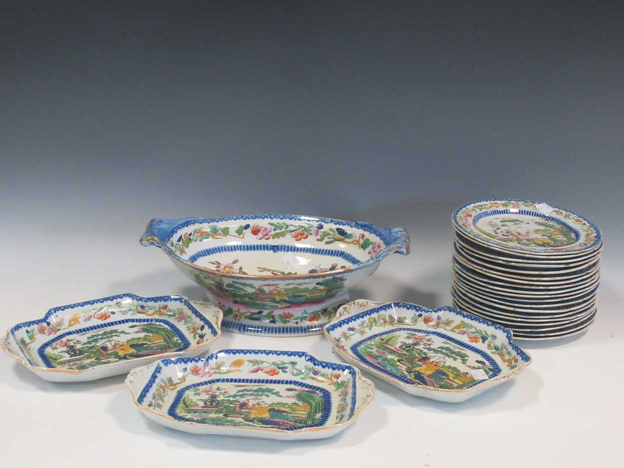 Mason's Ironstone part Chinoiserie service of nineteen small plates, three shaped serving plates and