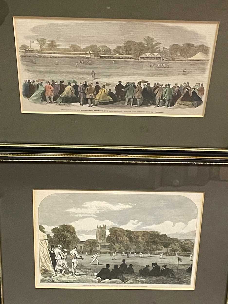 Cricketing and sporting prints, mainly wood engravings, including 'Some Famous Living Cricketers A