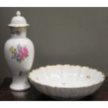 An Augarten multi coloured hand painted floral bouquet pattern vase with lid together with a bowl