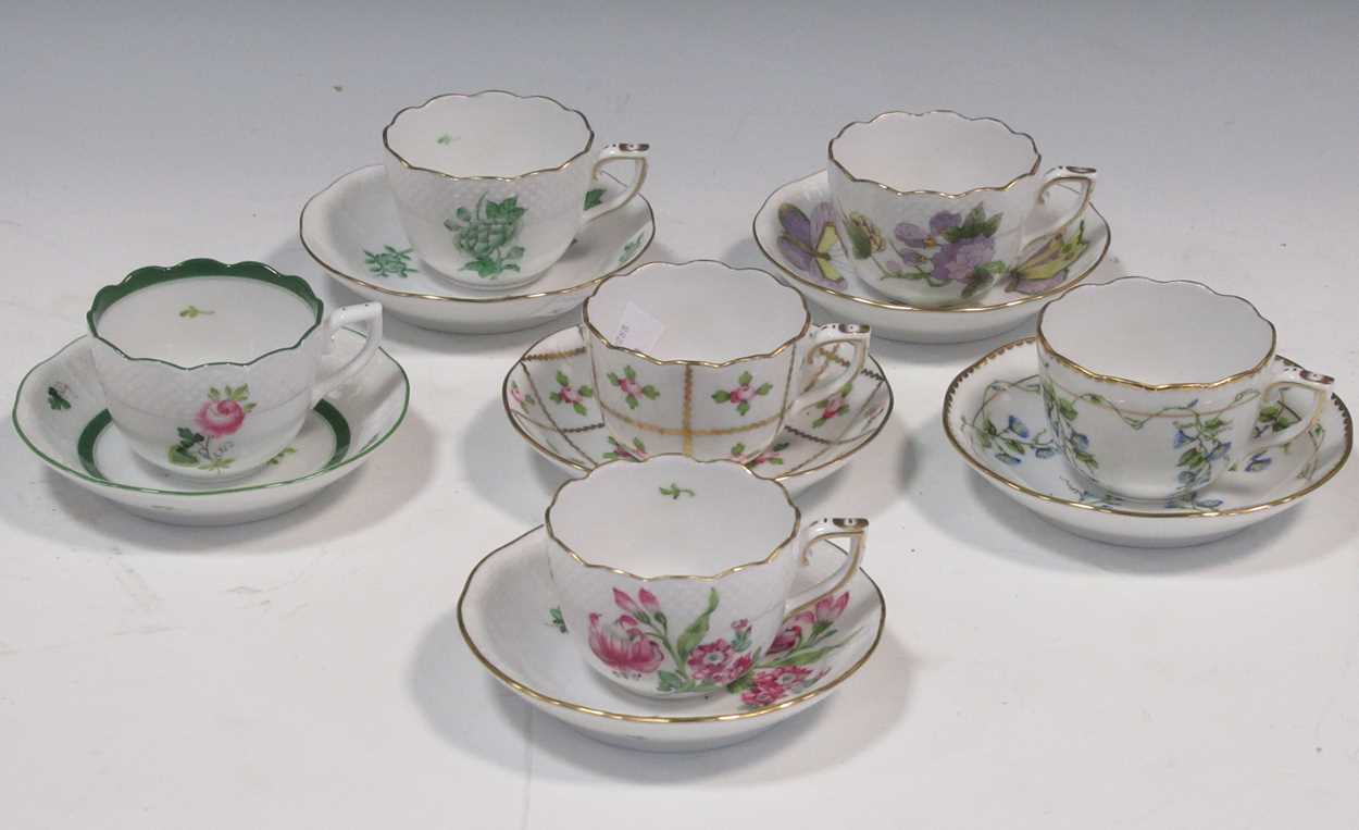 Six small Herend floral 'mocca' cups and saucersGenerally good condition. Minor rubbing to the