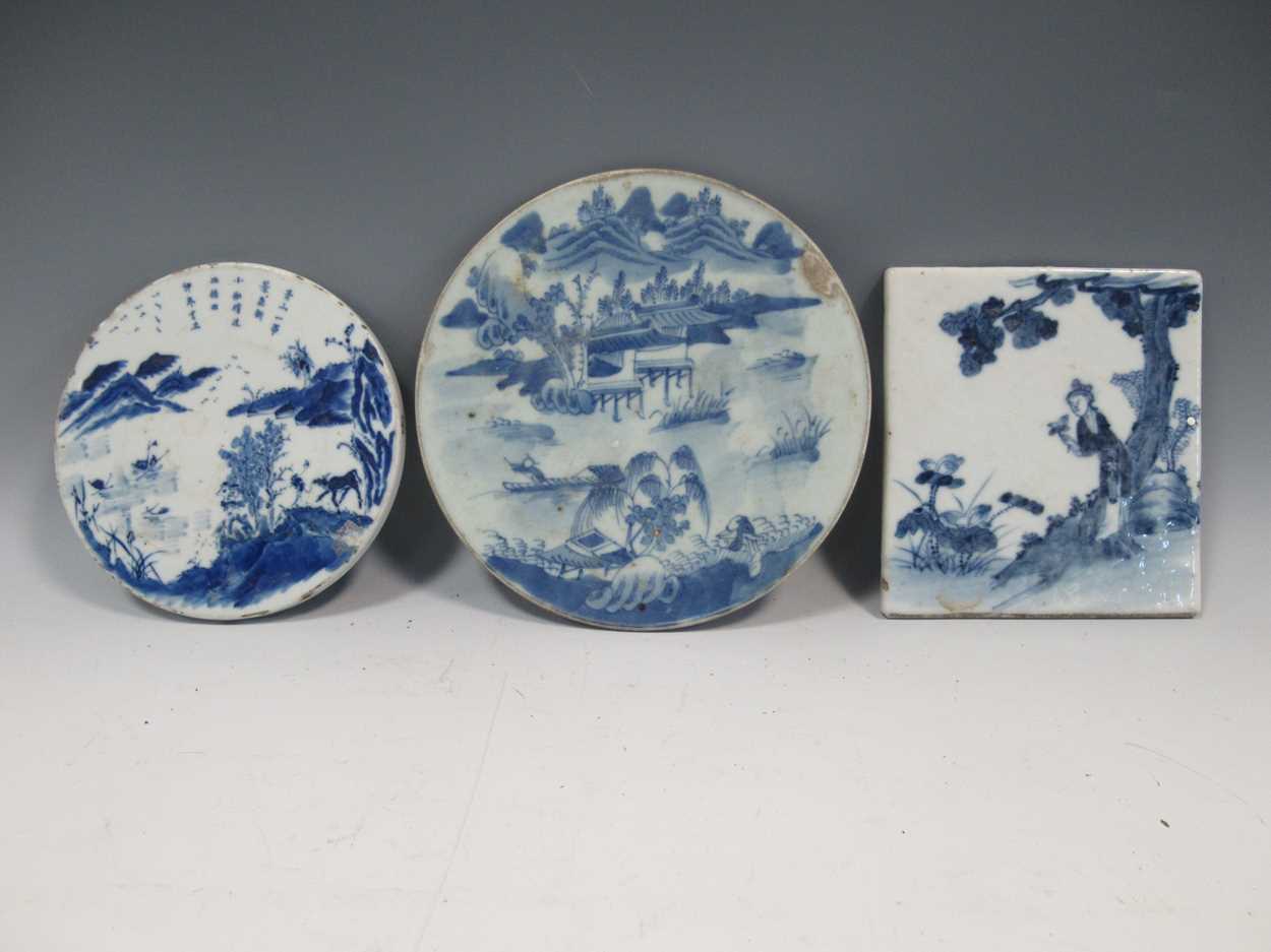 3 Chinese porcelain blue and white tiles