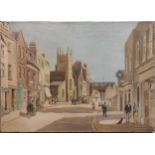 Dorothy Bradford (British, 20th century) View of Bridge Street in Cambridge, oil on canvas,