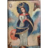 Cuzco School, 18th or 19th century, Crowned Madonna oil on canvas, relined, c.40 x 25cmCanvas